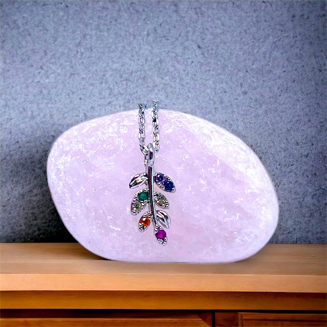 Dainty Silver Necklace With Colorful Gems